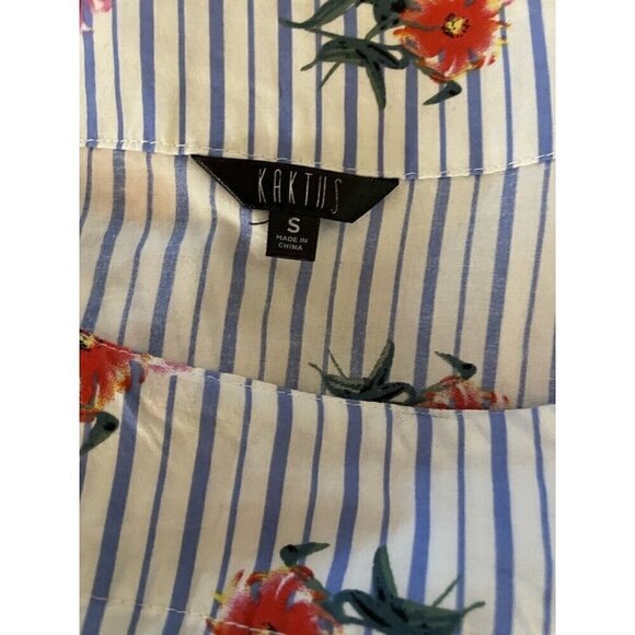 Kaktus Dress Tiered Floral Stripes Bell Sleeve Small Cottage Core Spring Summer - Picture 4 of 8